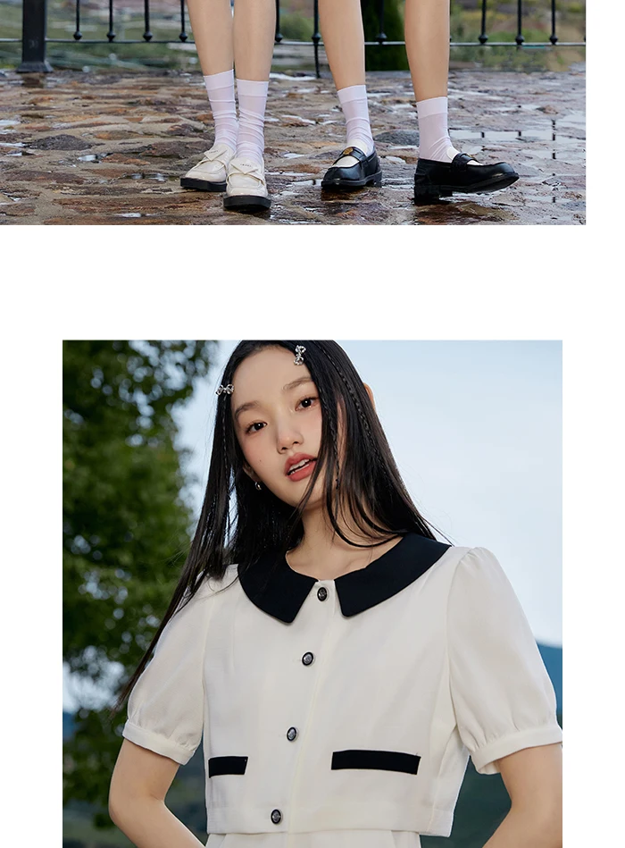 Dress Women Contrast Texture Fake Two Pieces Summer New Bubble Sleeve Breasted Short Dress Elegant Small Fragrance