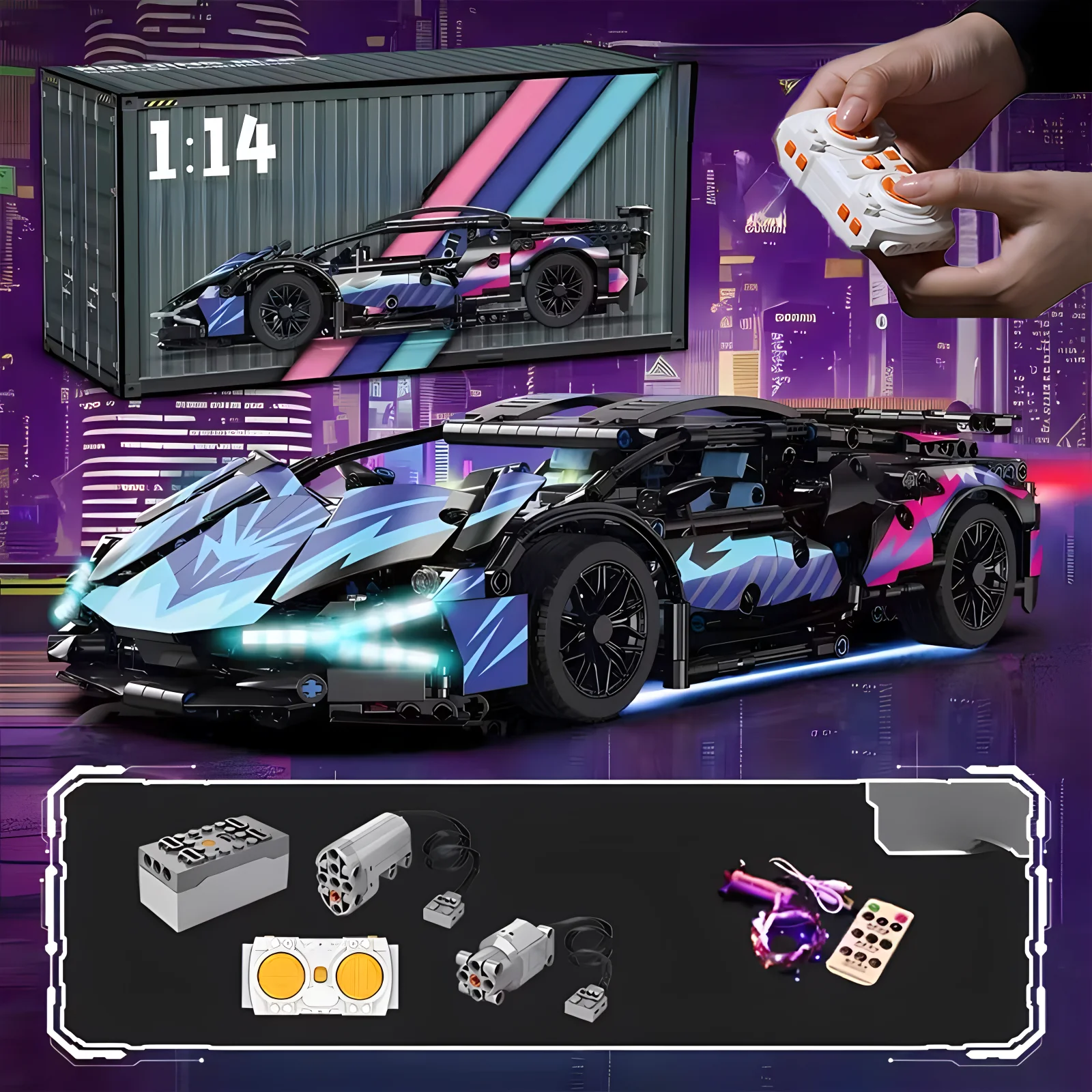 Racing Roadster Building Blocks para Meninos, Assembly Brick, Veículo Toy, Presente para Crianças, Nova Tecnologia, 1:14 PCs, 1314 PCs