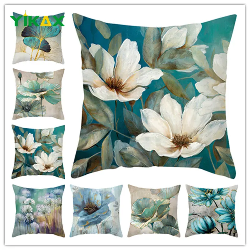 

Flowers Printing Pillowcase Sofa Creative Cushion Cover Gold Oil Painting Home Living Room Decorative House Throw Pillow Cases