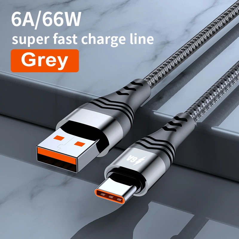 Type C 6A 66W Super Fast Charging Cable For Huawei Mate 40 Pro USB C Nylon Braided Data Line for Xiaomi Samsung OPPO 1/2/3M samsung phone charger cable Cables