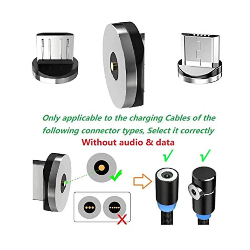 USLION 5PCS Micro USB Plug 360 Rotation Magnetic Tips For Mobile Phone Replacement Part Durable Converter Charging Cable Adapter