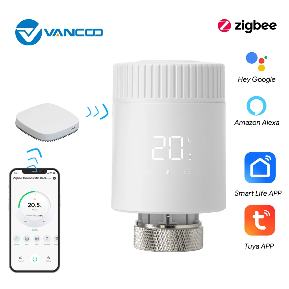 แบตเตอรี่ขับเคลื่อน Tuya ZigBee สมาร์ทเทอร์โมหม้อน้ําตัวกระตุ้น TRV Thermostatic วาล์ว Controller ทํางานร่วมกับ Alexa Google Home 1