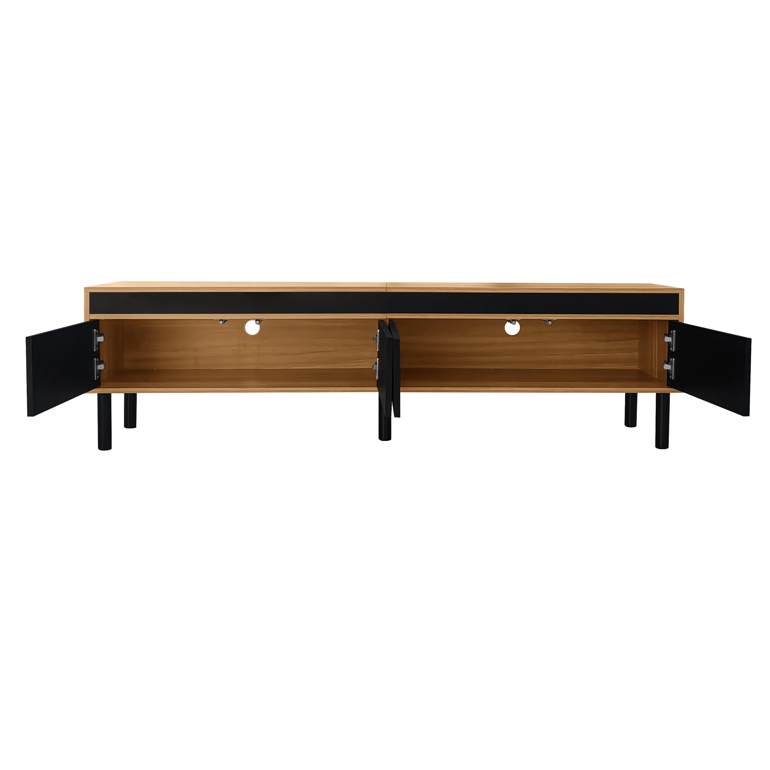 TV-Schrank, TV-Ständer, TV-Panel mit 4-türigen. Feine Textur. Erhältlich in Schwarz oder Naturholz. Höhe 47 cm / Länge 170 cm – Detail 18