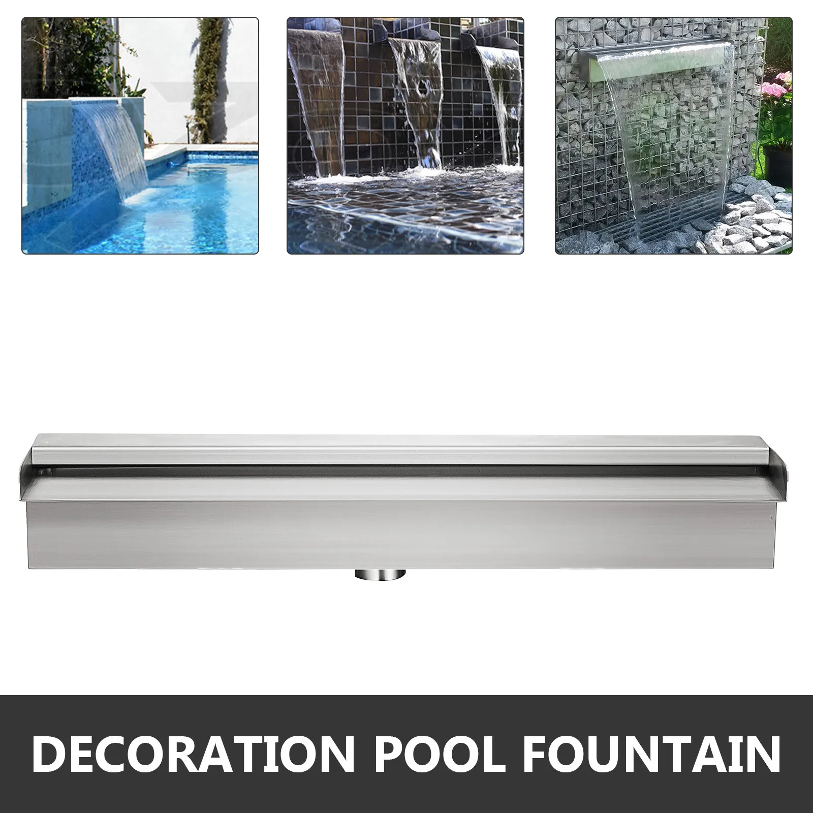 VEVOR Waterfall Pool Fountain Stainless Steel W/ Pipe Connector Spillway Garden Outdoor Pond Rectangular Swimming Pool Fountain