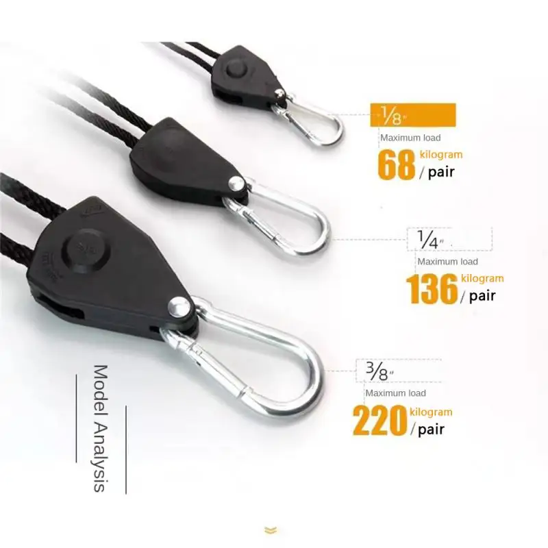 1/2PCS 1 piece /lot 1/8 Inch Ratchet Rope Grow Tent Fan Lanyard Adjustable Pulley Rope Indoor Planting Lamp Pulley Hook