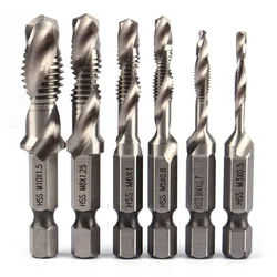 Forets filetés, plaqués titane HSS, tige hexagonale, M3/M5/M6/M8/M10, 6 pcs, accessoires pour outils portatifs et machines 