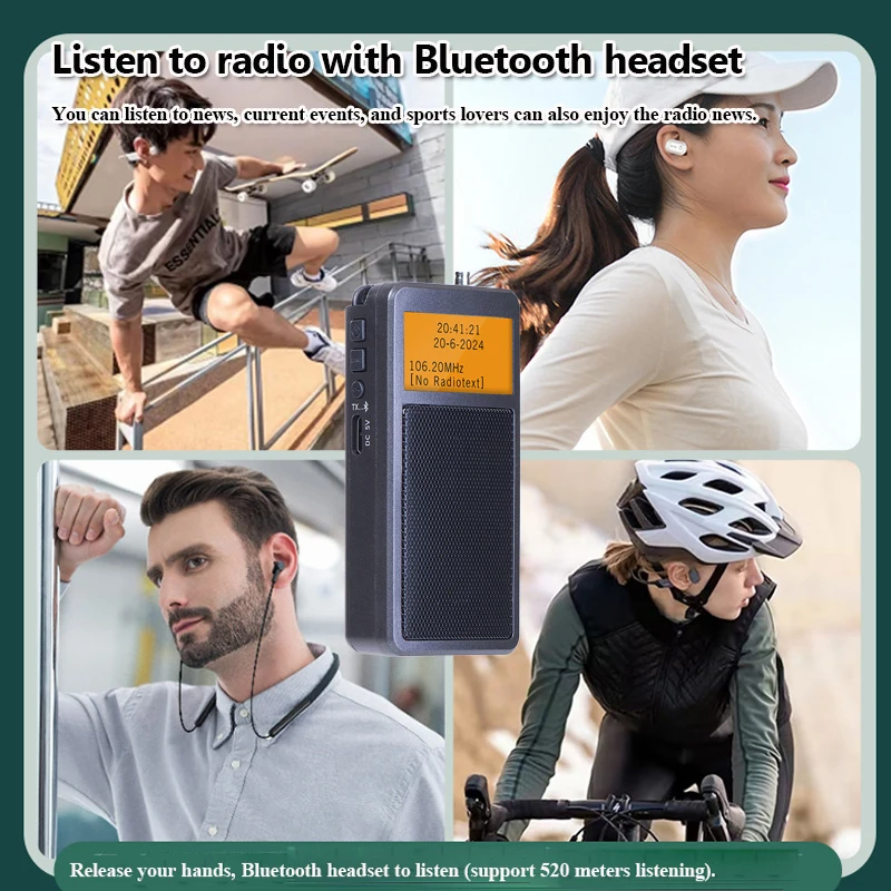 Mini Portable Bluetooth Radio Pocket DSP FM Stereo Radios Wireless Bluetooth Speaker with Alarm Clock Backlight Screen Rechargea