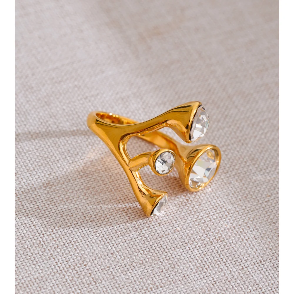 Yhpup Stainless Steel K9 Crystal Adjustable Ring