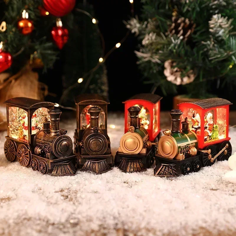 Charming Christmas Eve Music Box Gift Water-filled Christmas Train Ornaments with Led Lights Christmas Decorations CrystalBall