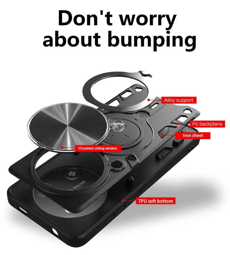 Enhanced Armor Shockproof Case with Slide Camera Lens Protection and Magnetic Holder Ring