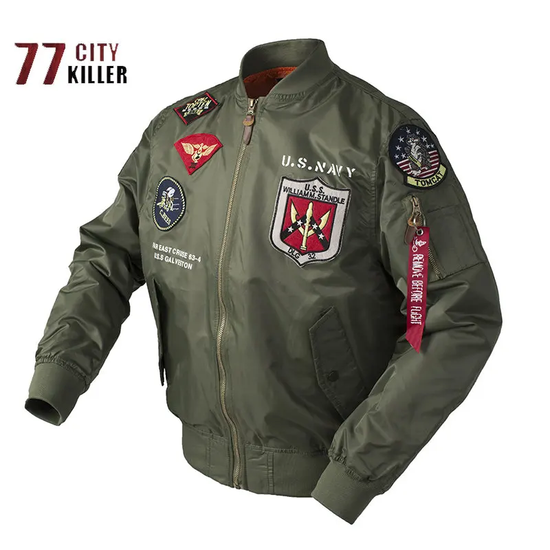 

Spring and Autumn Men's MA-1 Pilot Jacket Embroidered Zipper Multi Pocket Military Coat Men's Outdoor Sport Combat Bomber Jacket