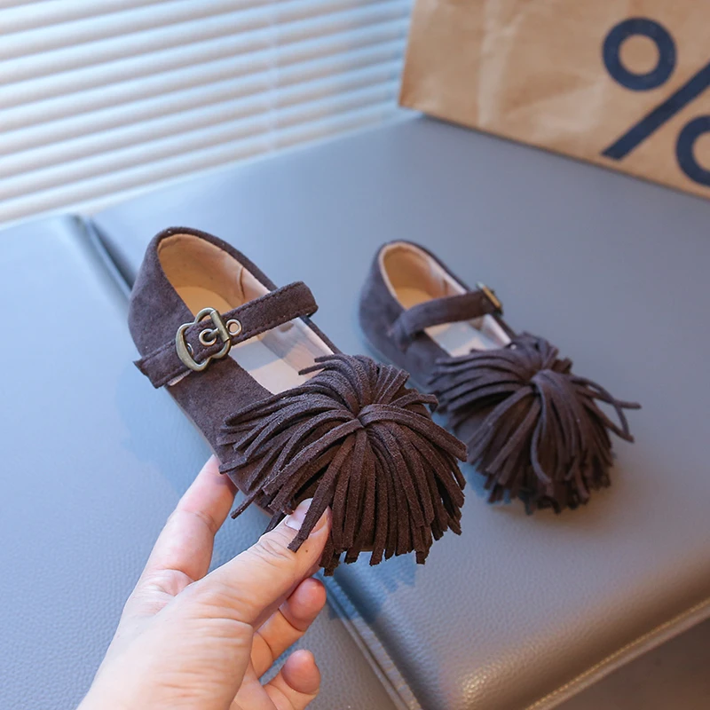 Girls Soft Sole Strappy Shoes with Tassels for Autumn