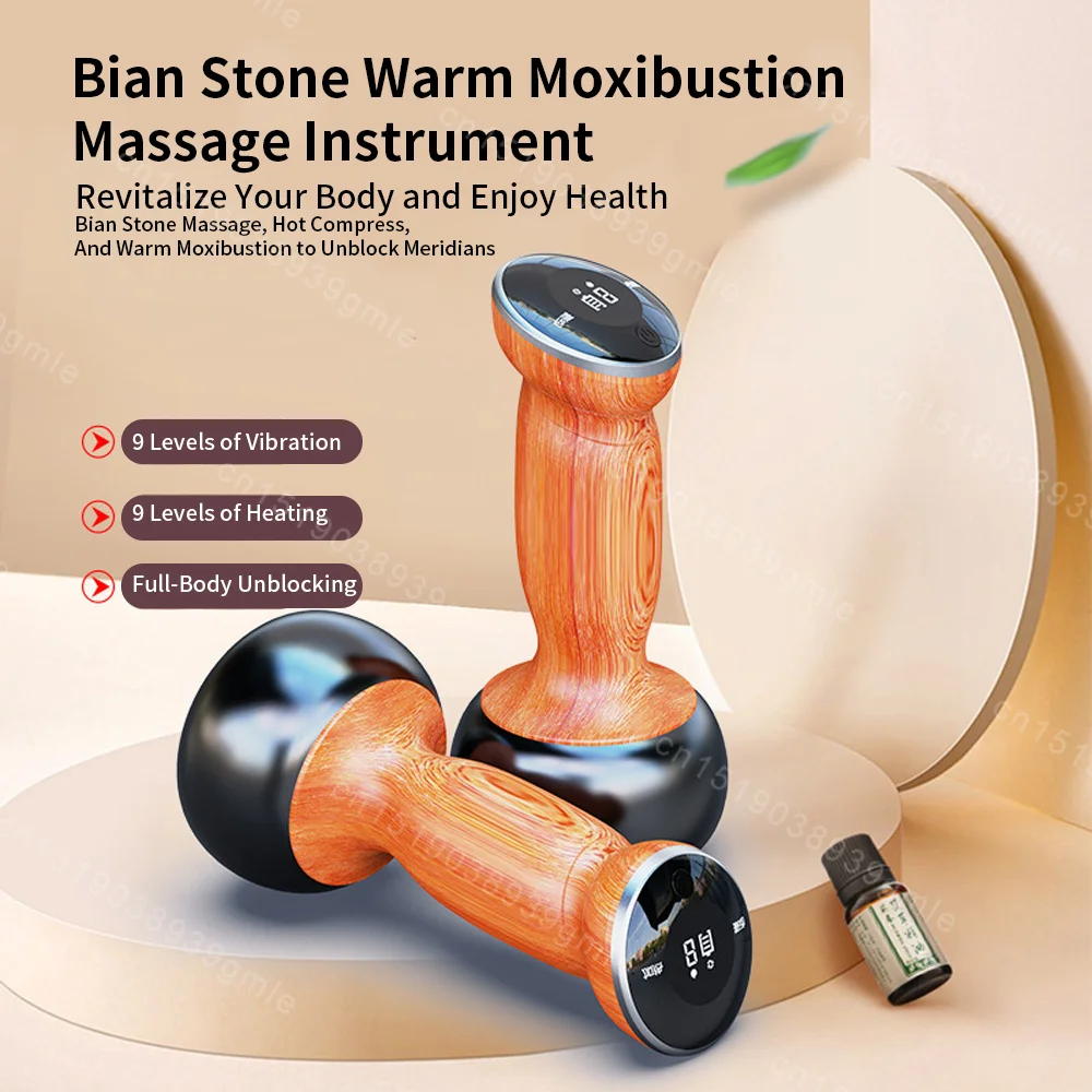 Hot Stone Electric Gua Sha Massager Bian Stone Guasha Tool Skin Scraping Neck Back Face Massage Body Warm Moxibustion Device 2