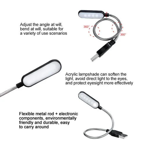 USB 소형 야간 조명, 노트북 전원 팩, 휴대용 소켓 조명, 기숙사 LED 미니 책 조명, 눈 보호 독서 4