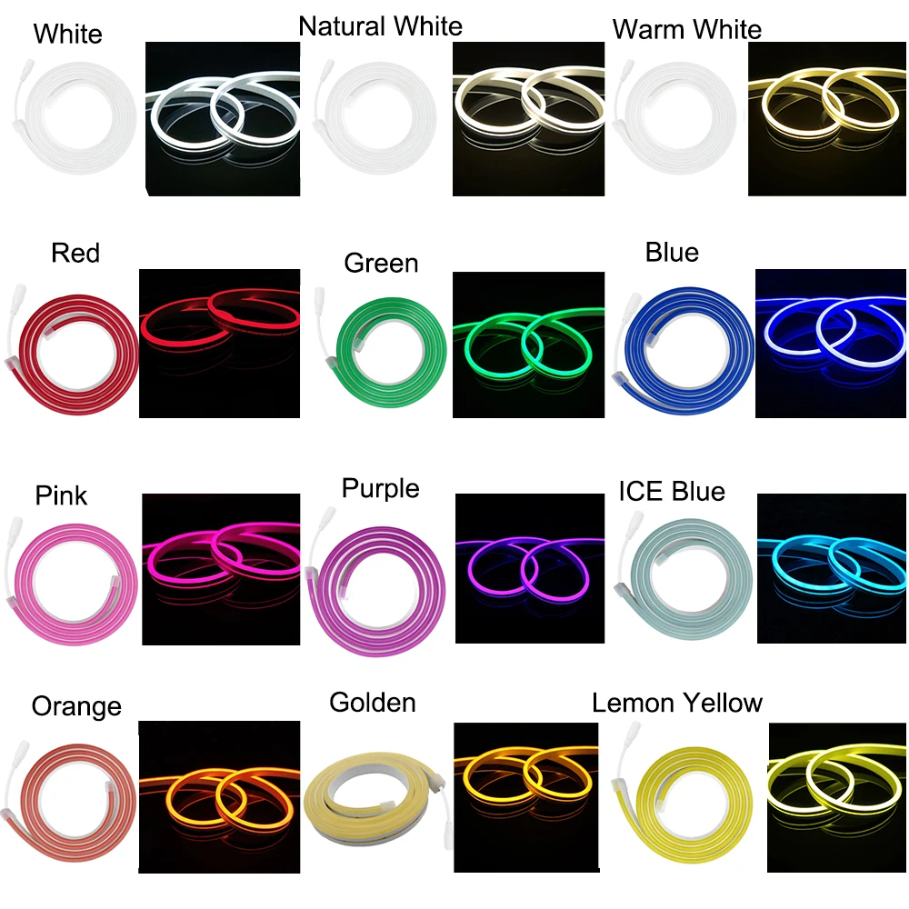12V Neon LED Strip Kit with Controller Adapter 120LEDs/M Flexible Rope Tube Neon Light Waterproof 1M 2M 3M 4M 5MHome Decorat