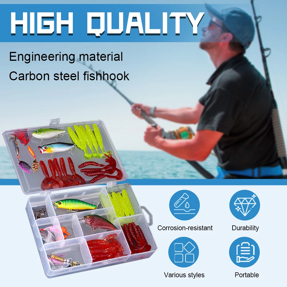 51Pcs Lure Tackle Kit Multifunction Baits Tackle Suit Carbon Steel Biomimetic Fish Bait for Outdoor Fishing Accessories Tool