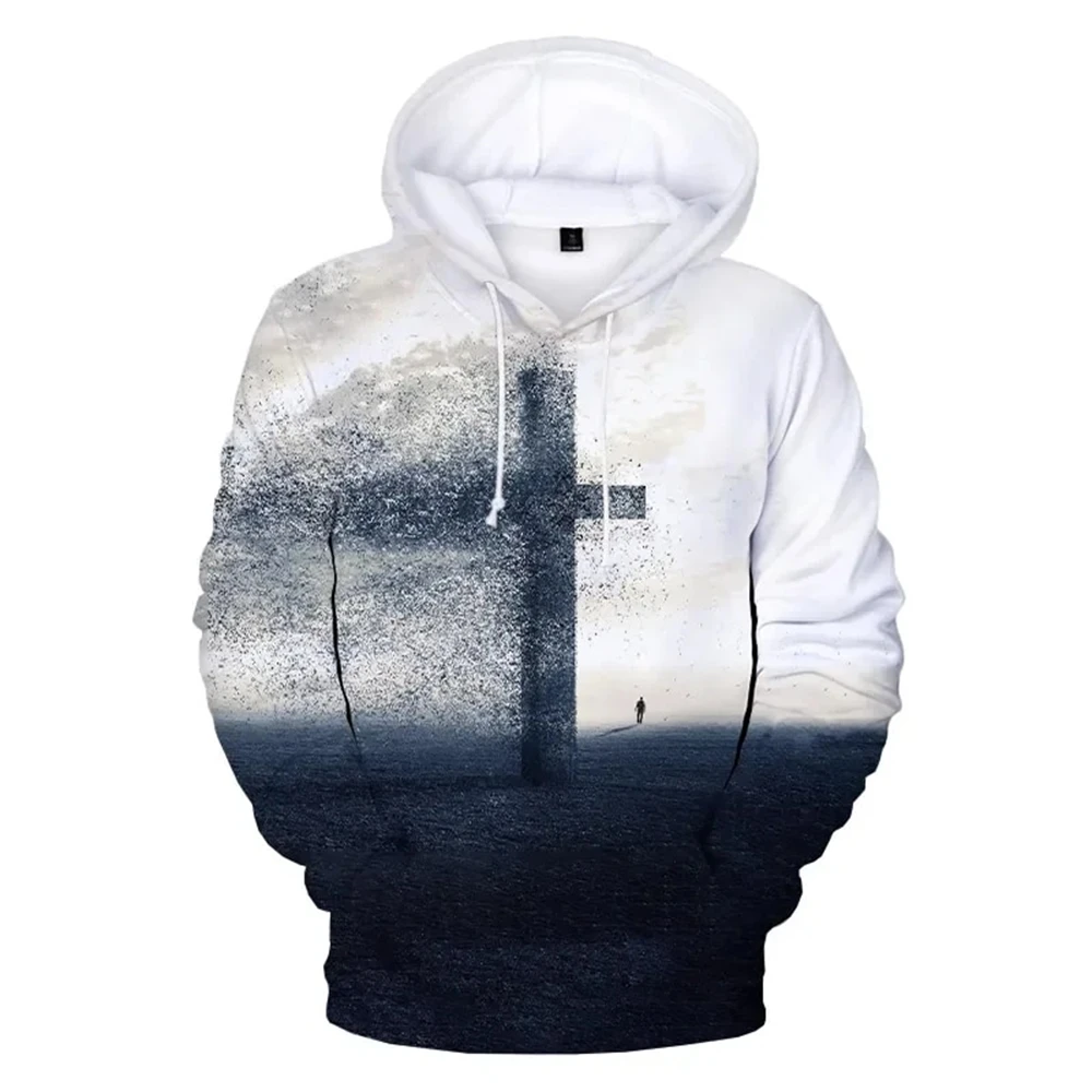 thumbnail image 1 of Suéter de manga larga con estampado 3D de Jesús y letras cruzadas para primavera y otoño, unisex, extragrande, para hombre, Y2K, 1 of 4