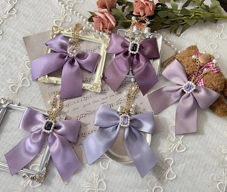 New Weave Soft Silk Scarf Keychain Rhinestone Bowknot Pendant Bag Charm Accessories Key Chain Cute Car Key Holder Creative Gifts