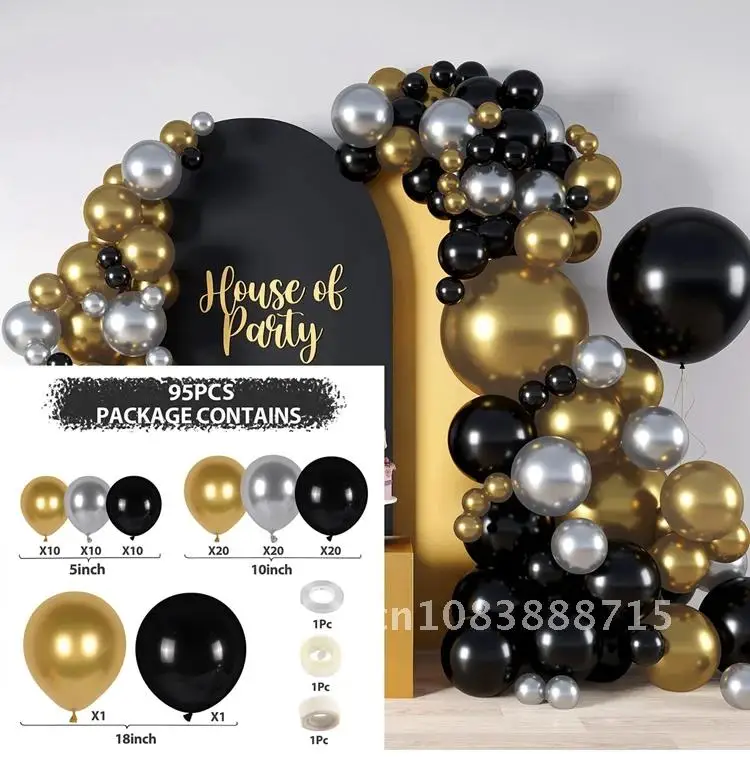 

Gold Black Balloon Garland Arch Confetti Latex Baloons Graduation Happy 30th 40th 50th Birthday Party Decor Adults Baby Shower