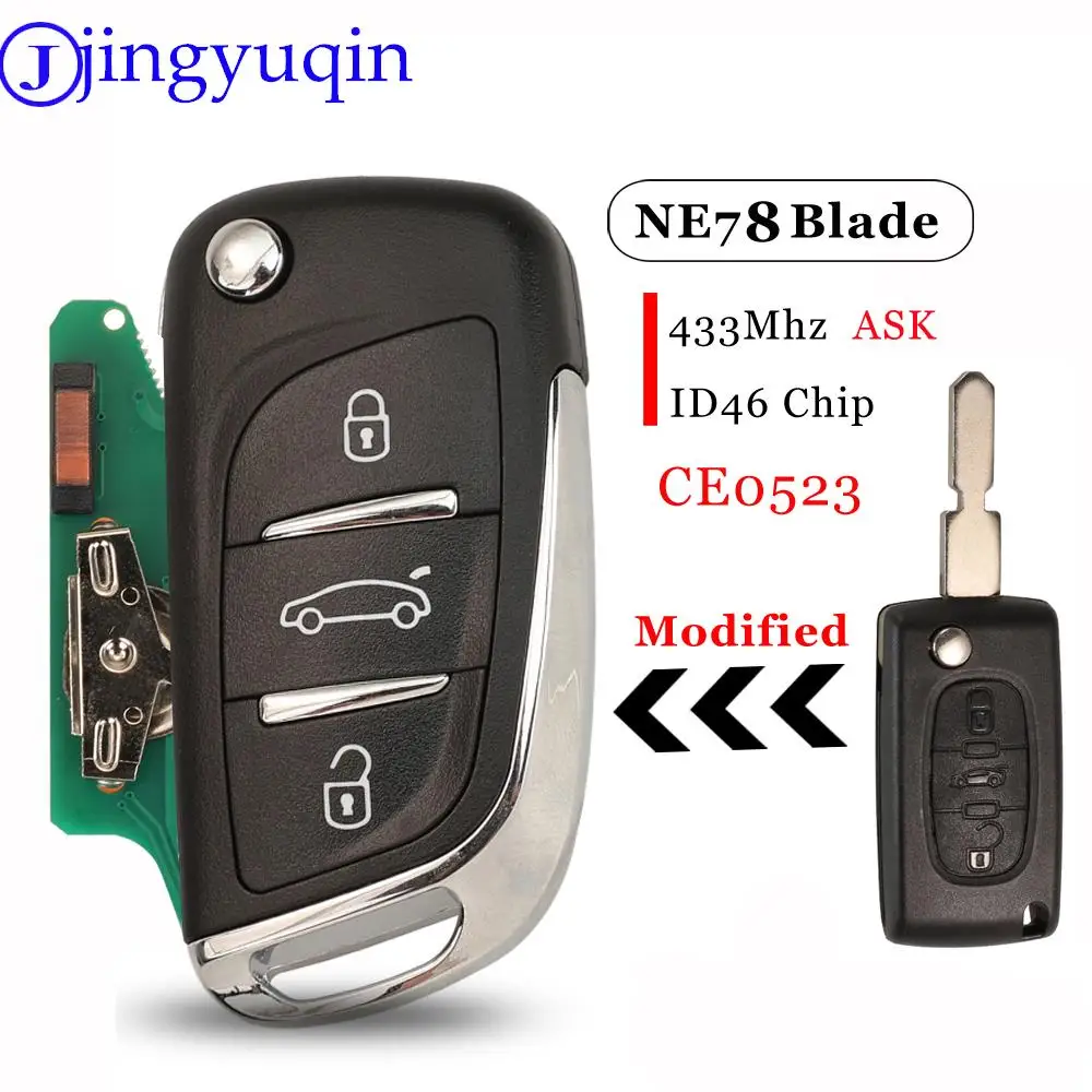

jingyuqin 3 Buttons Modified Flip Car Remote Key 433MHZ ID46 Chip For Peugeot 607 2004-2010 Fob NE72 Blade CE0523