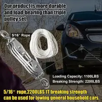 Rope Pulley Hoist 50 Ft 3/8 Rope Pulley Hoist With 5:1 Lifting Power 2200 Lbs Breaking Strength Heavy Duty Pulley System Rope 2