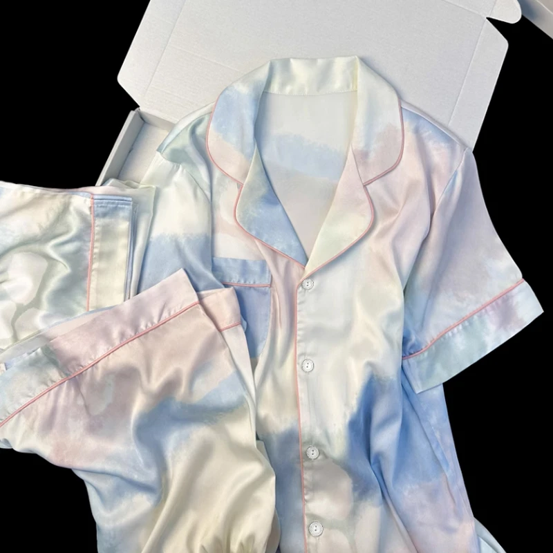 2024 Korean New Women's Three-piece Pajamas Fashion Design Print Spring Female Sleepwear Short Sleeve Shorts Long Pant Housewear