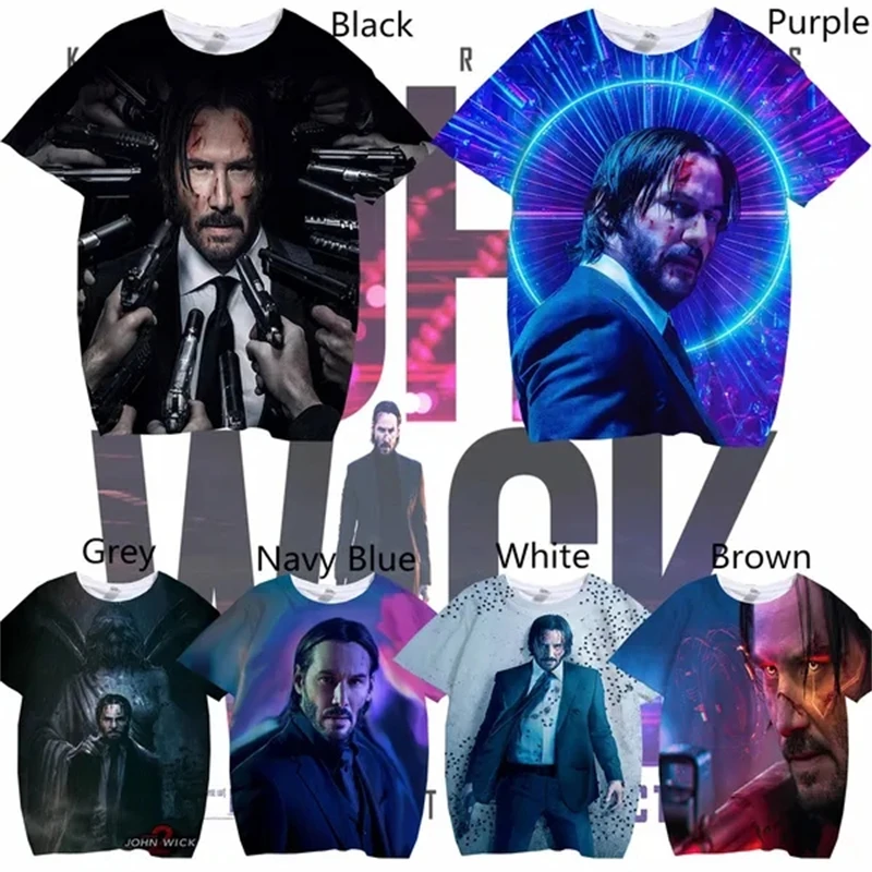 

New John Wick 3d Graphic Guns T-shirt Mens Casual Top Tees Street Wear Short Sleeve Tshirt Movie Pattern Comfortable T Shirt