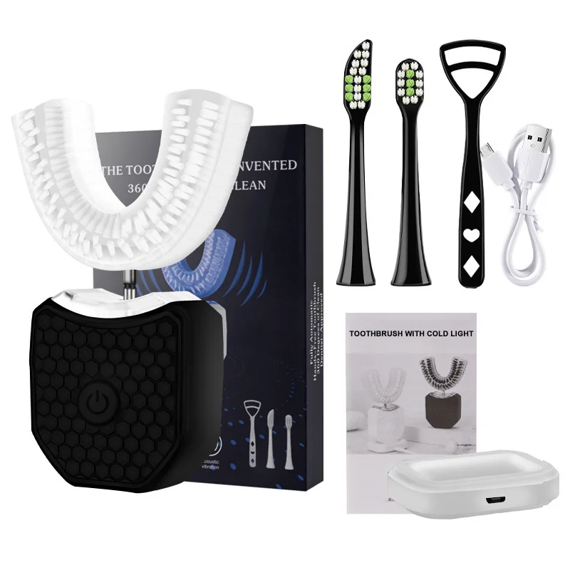 U-shaped 360-degree Ultrasonic Electric Toothbrush for Cleaning, with USB Charging and Nylon Bristles, Teeth Whitening Set