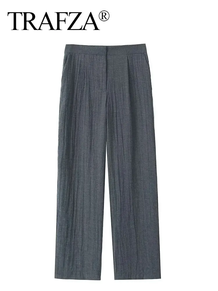 

TRAFZA 2024 весенние брюки для женщин модные Новые однотонные свободные длинные брюки женские уличные женские широкие прямые брюки