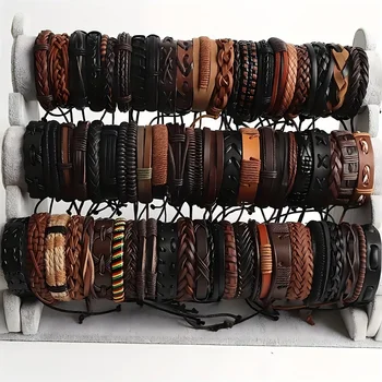 20PCS Random Style Men's Women's Webbing, Rope,Leather Bracelet Classical Festive Women Gift(Including But Not Limited to Pic)