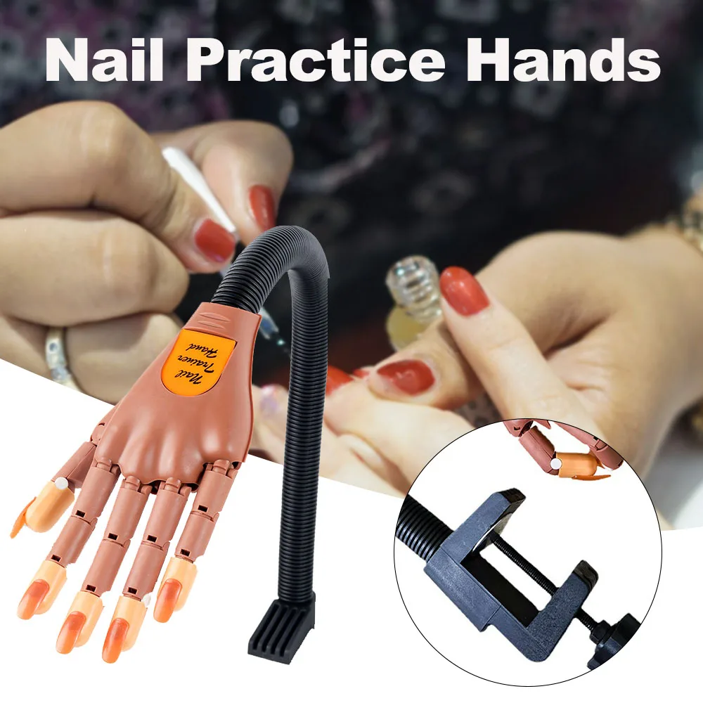 

1 Set Nail Training Hand With Removable Disposable Nail Tips Hands Training Movable Nail Maniquin For Nail Manicure Beginner