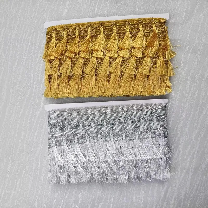 12 야드/로트 6CM 와이드 빗자루 술 식탁보 가장자리 골드 실버 작은 레이스 트림 댄스 스커트 공연 의상 드레스 프린지 장식
