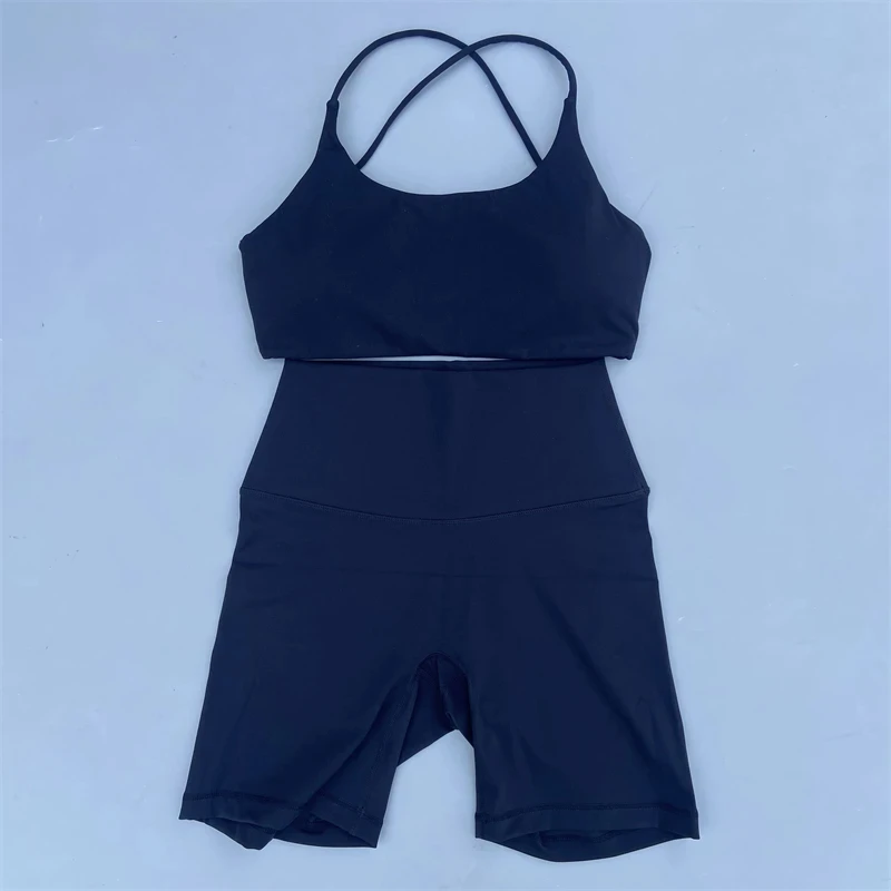 Solid Color Soft Gym Yoga Set Short Legging +Cross Back Sport Bra Tracksuit Women Gym Suit Comprehensive Training Jog Athletic 3