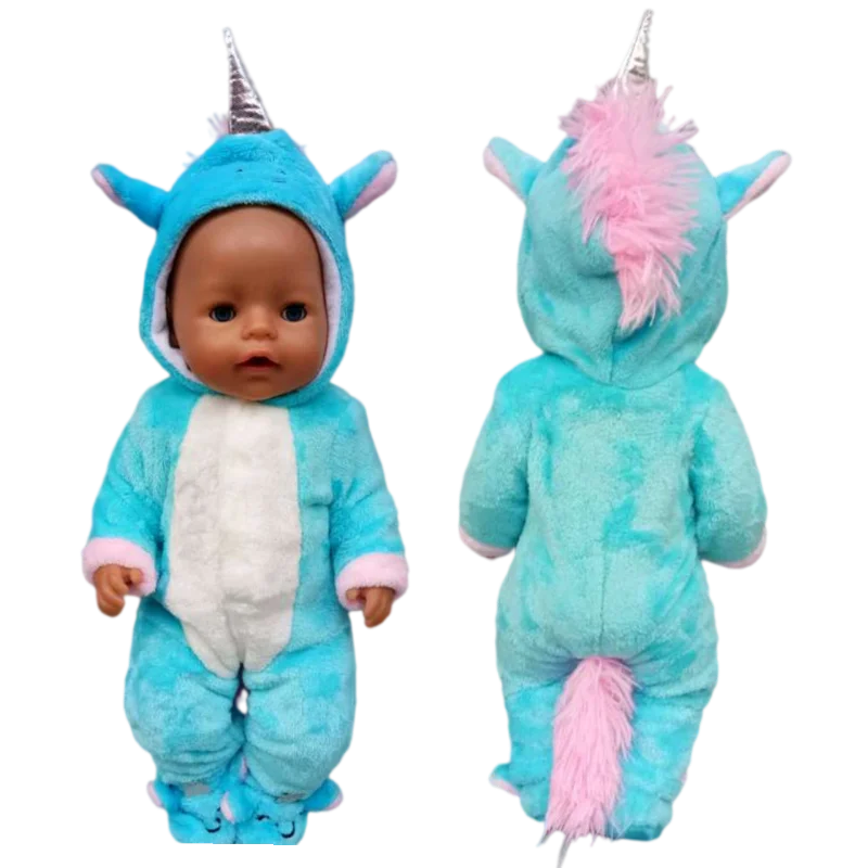 Doll Clothes 43cm 40cm Baby Doll Unicorn Rompers Slippers for 18 Inch Og Ag Girl Doll Clothes Animal Set