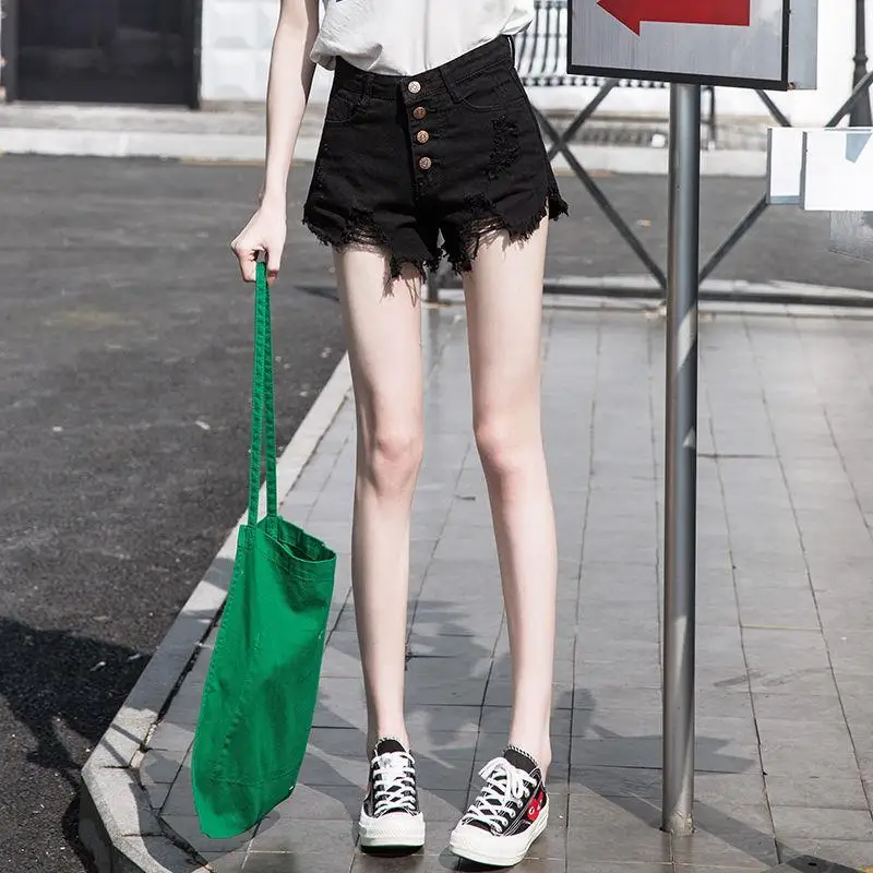 Womens Shorts Jeans with Waist Pocket Short Pants for Women To Wear Ripped Denim High Wide Outdoor Summer Design XL Korean Style