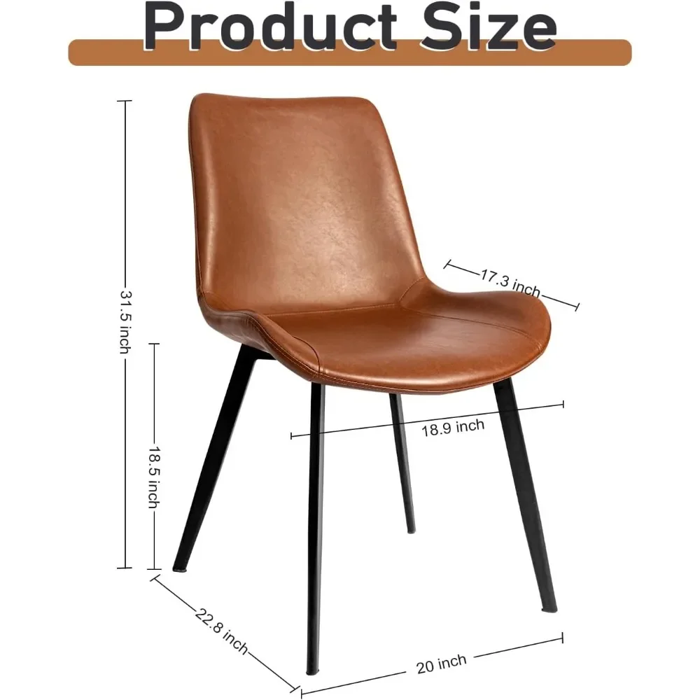 Modern faux leather dining chair, PU cushion seat back, metal legs for kitchen and dining room side chairs, set of 4, brown