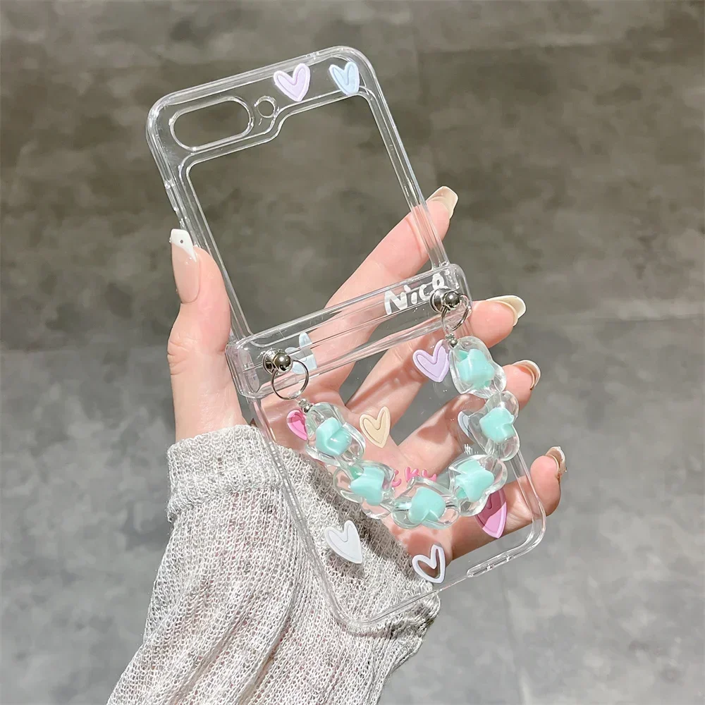 Chic Butterfly Love Heart Wrist Strap Phone Case with Hinge Protection - Clear Hard Cover