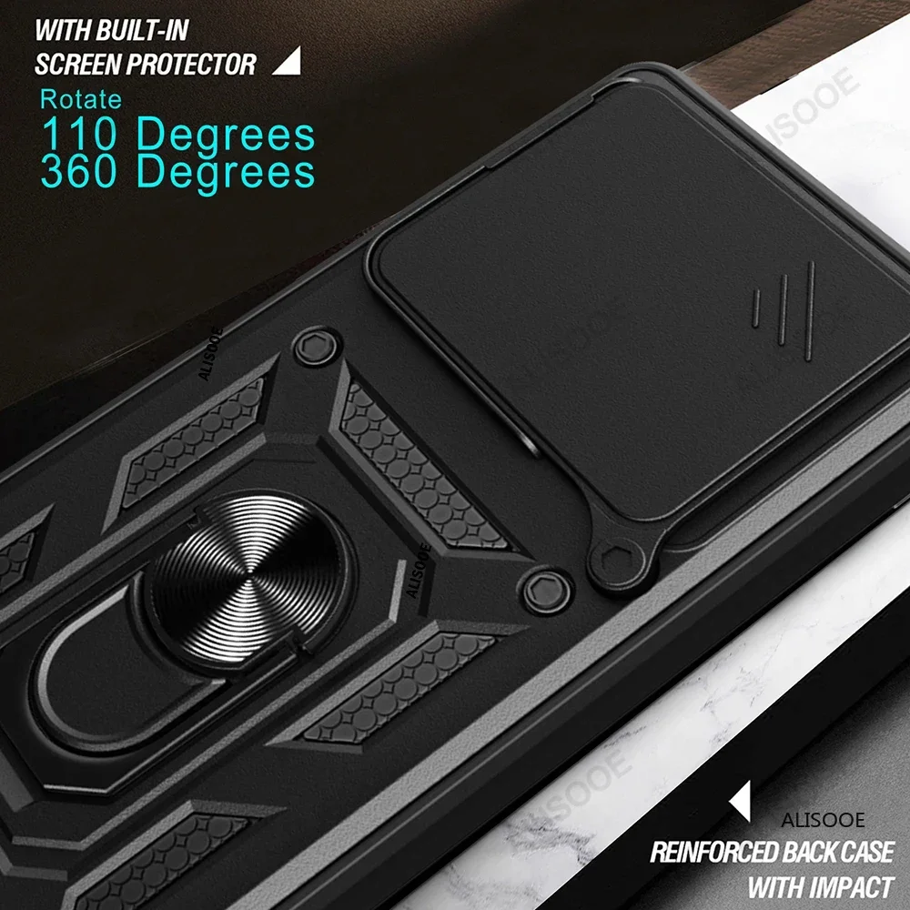 Slide Camera Cover with Lens Ring Stand - Shockproof Protective Case