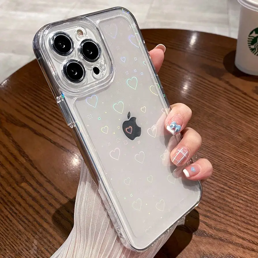 Transparent Iphone Case Hearts Pattern Clear Phone Case Iphone 13 12