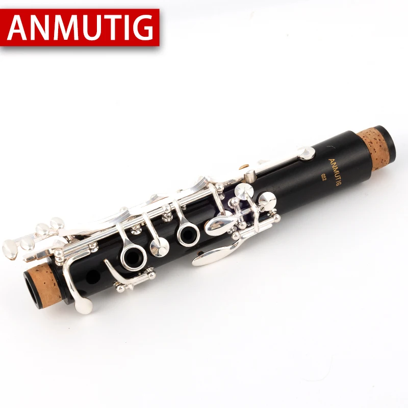 ANMUTIG Ebony Clarinet Bb Silver Plated Buttons 17 Keys Wood Clarinet G52