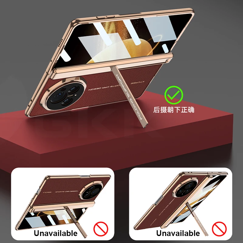 Luxury Plating Leather Screen Glass Case For Honor Magic V3 Magnetic Hinge Brack