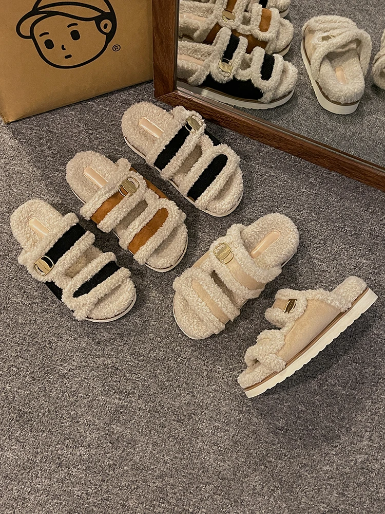 

Shoes Plush Slippers For Adults Platform Med Luxury Slides Slipers Women Fur Flat Designer 2023 Massage PU Basic Rubber Slippers