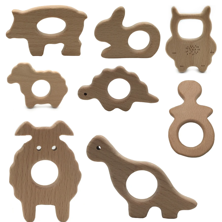 

Clearance!!! DIY Baby Gym Toys Wood Necklace Pendant Food Grade Wooden Teether Toys Cartoon Animal Wooden Teething Toys