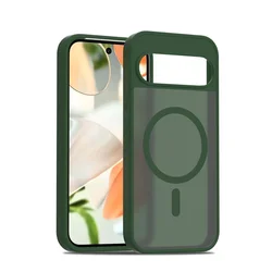 Shockproof Matte Armor Phone Case with Magnetic Wireless Charging and Glossy Skin Cover for Pixel 9Pro Fold (GR)