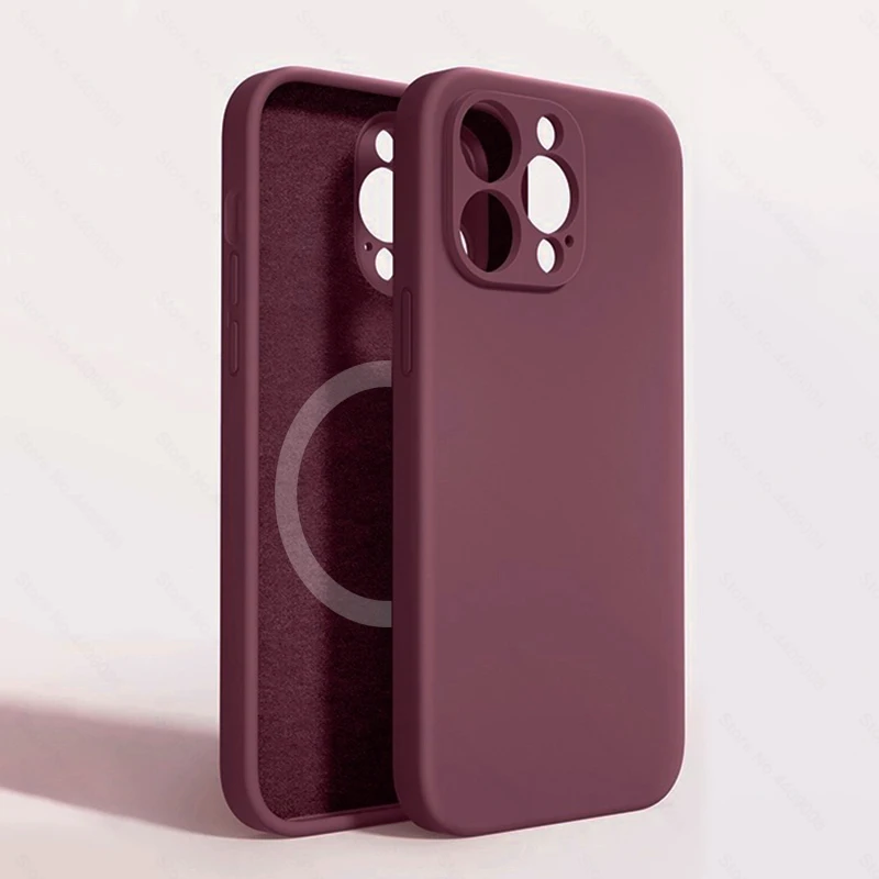thumbnail image 1 of Original Liquid Silicone For MagSafe Phone Cases For iPhone 15 13 12 11 14 Pro Max Mini X XR XS 7 8 Plus SE 2020 Case Back Cover, 1 of 5