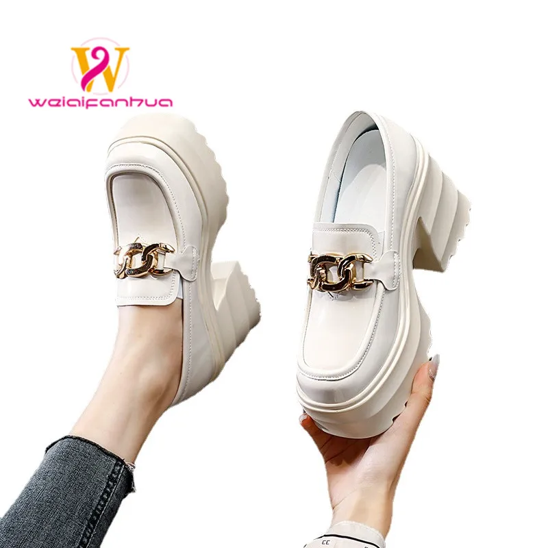 

Small Leather Shoes Women's Platform Increase 2023 Spring Block Heel Women's Single Shoes Muffin Bottom Small Size Loafers Women