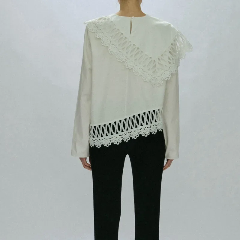 

Blouse for 2023 Asymmetric Lace Decorative Long Sleeve Pullover Top Shirt for Women