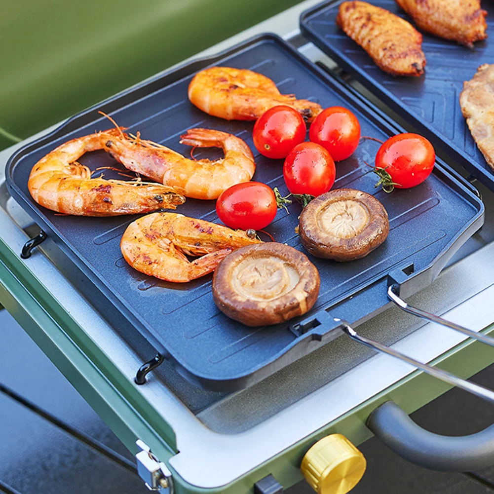 

BBQ Frying Pan Rectangle Barbecue Plate 22x19.5cm Thickened Camping Frying Pan Non-Stick Square Grill Pan Grilling Accessories