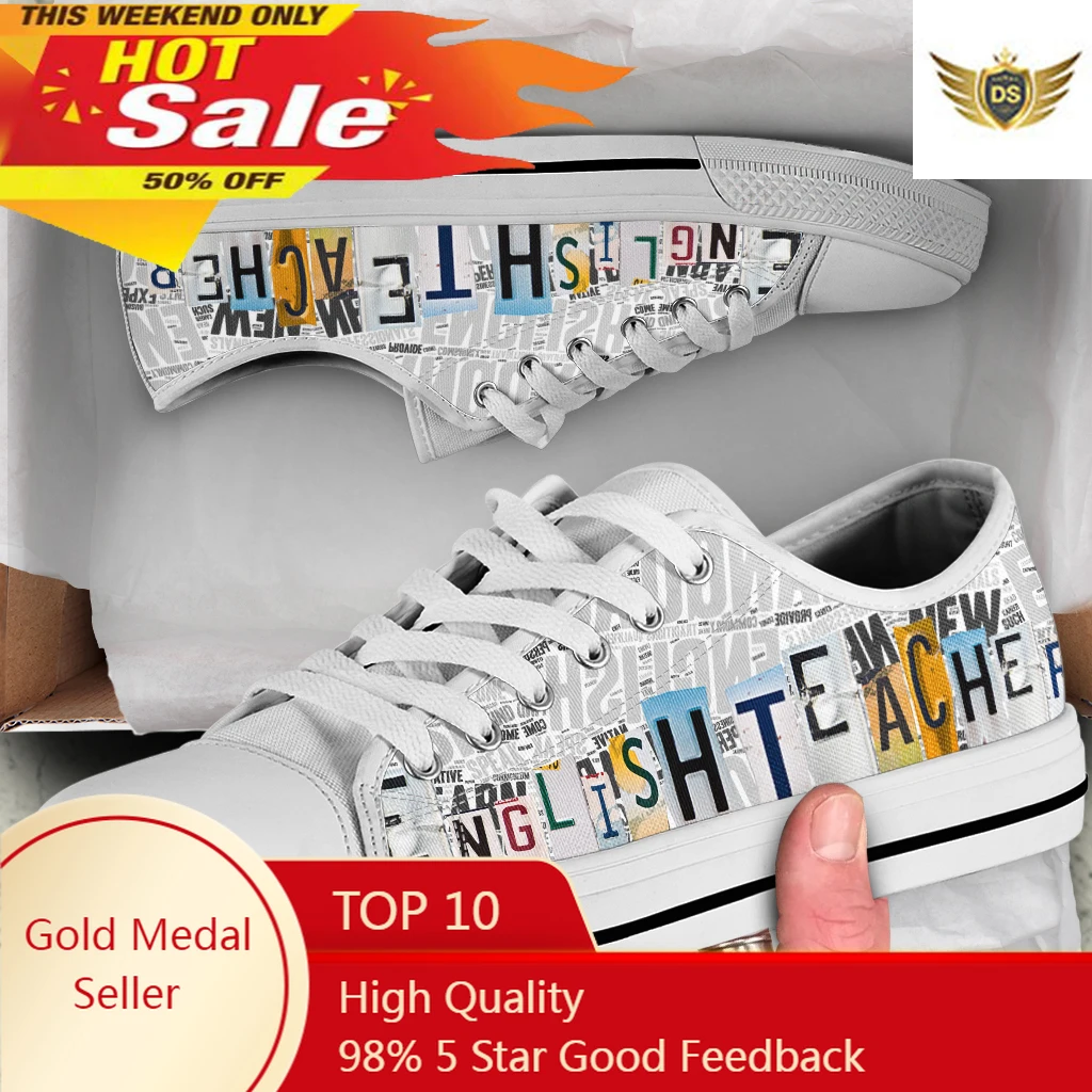 License Plate English Teacher Spring Autumn Women Low Top Canvas Shoes For Students Woman Casual Walking Canvas Sneakers