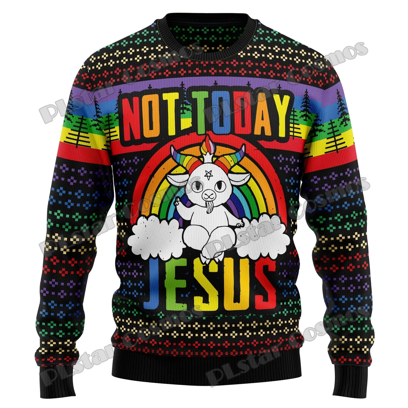 PLstar Cosmos LGBT Not Today Jesus 3D Printed Fashion Men's Ugly Christmas Sweater Winter Unisex Casual Knitwear Pullover MYY16